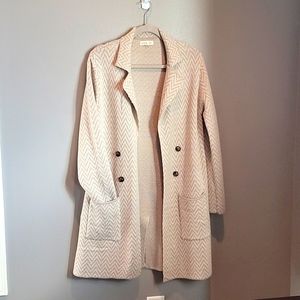 Knit Sweater Trench, Medium, Taupe and Cream Print